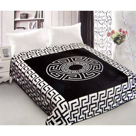 Darrahopens Home & Garden > Bedding 800GSM Luxury Reversible Mink Blanket Greek Key Black Queen 200 x 240 cm