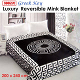 Darrahopens Home & Garden > Bedding 800GSM Luxury Reversible Mink Blanket Greek Key Black Queen 200 x 240 cm