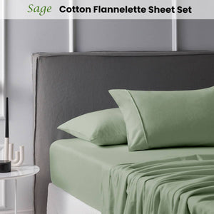 Darrahopens Home & Garden > Bedding Accessorize Cotton Flannelette Sheet Set 40cm Wall Sage King