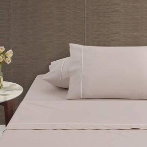 Darrahopens Home & Garden > Bedding Accessorize White/Natural Piped Hotel Deluxe Cotton Sheet Set Super King