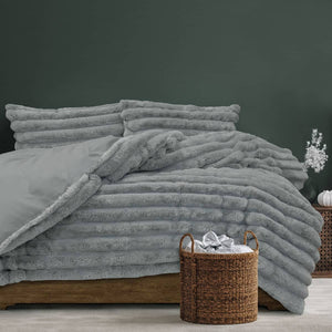 Darrahopens Home & Garden > Bedding Ardor Jax Grey Chunky Faux Fur Quilt Cover Set King