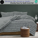 Darrahopens Home & Garden > Bedding Ardor Jax Grey Chunky Faux Fur Quilt Cover Set King