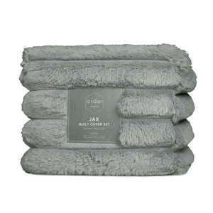 Darrahopens Home & Garden > Bedding Ardor Jax Grey Chunky Faux Fur Quilt Cover Set King