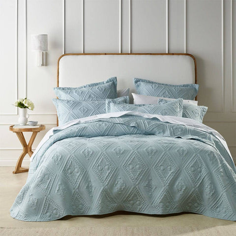 Darrahopens Home & Garden > Bedding Bianca Aspen Sky Blue Embroidered Bedspread Set Double