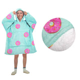 Darrahopens Home & Garden > Bedding Blanket Hoodie with Sherpa Reverse Aqua Donuts