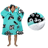 Darrahopens Home & Garden > Bedding Blanket Hoodie with Sherpa Reverse Aqua Robots