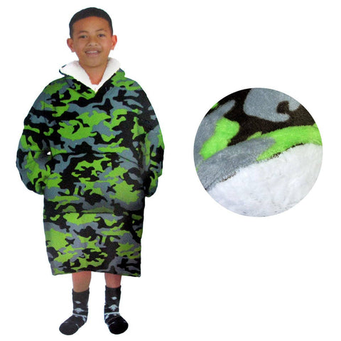 Darrahopens Home & Garden > Bedding Blanket Hoodie with Sherpa Reverse Green Camouflage