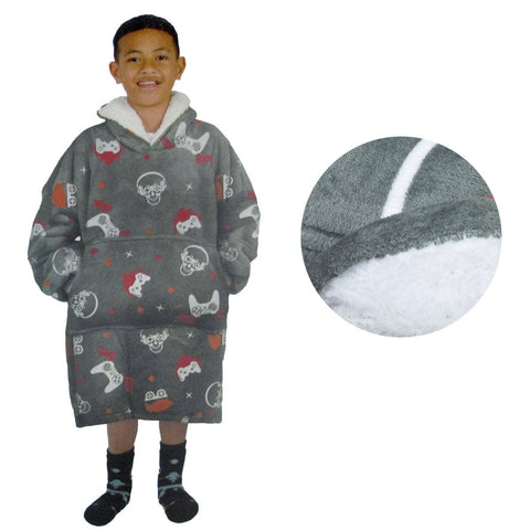 Darrahopens Home & Garden > Bedding Blanket Hoodie with Sherpa Reverse Grey Gamers