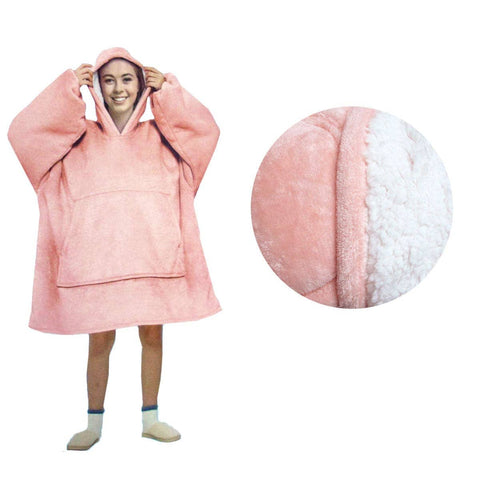 Darrahopens Home & Garden > Bedding Blanket Hoodie with Sherpa Reverse Plain Coral