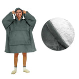 Darrahopens Home & Garden > Bedding Blanket Hoodie with Sherpa Reverse Plain Dark Grey