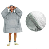 Darrahopens Home & Garden > Bedding Blanket Hoodie with Sherpa Reverse Plain Silver