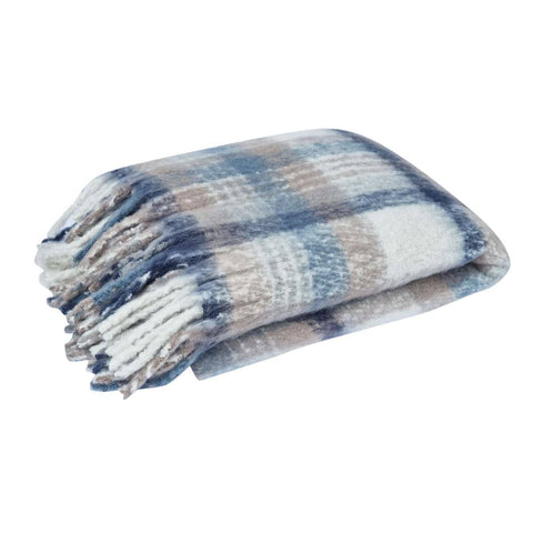 Darrahopens Home & Garden > Bedding J Elliot Home Aiden Navy Multi Faux Mohair Throw Rug with Fringe 130 x 160cm