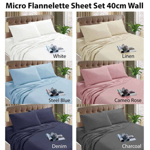 Darrahopens Home & Garden > Bedding Kingtex Micro Flannelette Sheet Set 40 cm Wall Denim Double