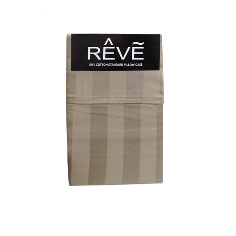 Darrahopens Home & Garden > Bedding Pair of Reve 100% Cotton Standard Pillowcases 48 x 74 cm Wide Stripe Taupe