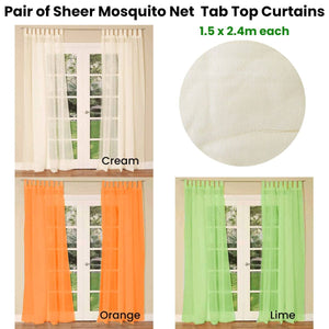 Darrahopens Home & Garden > Bedding Pair of Sheer Mosquito Net Tab Top Curtains 150 x 240 cm Lime