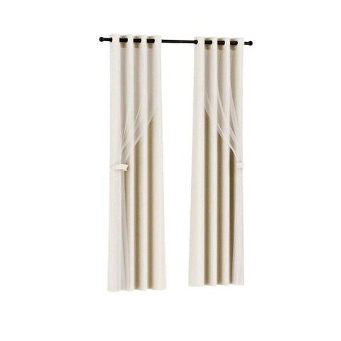 Darrahopens Home & Garden > Curtains Artiss 2X 132x160cm Blockout Sheer Curtains Beige