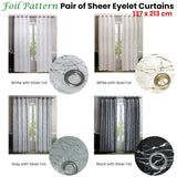 Darrahopens Home & Garden > Curtains Pair of Sheer Eyelet Curtains Grey with Silver Foils 137 x 213 cm