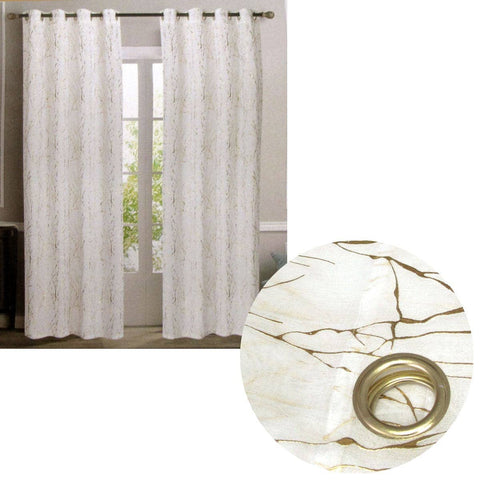 Darrahopens Home & Garden > Curtains Pair of Sheer Eyelet Curtains White with Gold Foils 137 x 213 cm