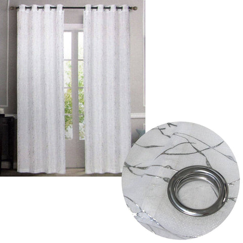 Darrahopens Home & Garden > Curtains Pair of Sheer Eyelet Curtains White with Silver Foils 137 x 213 cm