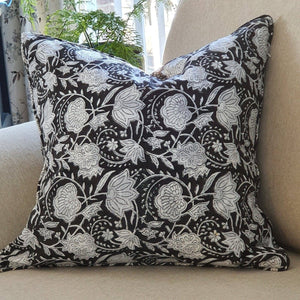 Darrahopens Home & Garden > Decor Kolka Black Floral Lounge Decorative Cushion Soft Cotton Cover - Black