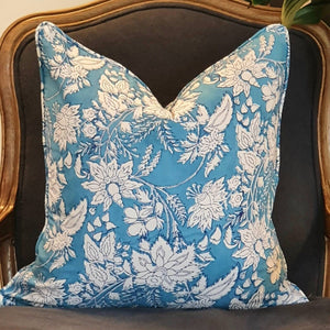 Darrahopens Home & Garden > Decor Kolka Blue Hamptons Soft Cotton Voile Decorative Block-Printed Cushion - Blue