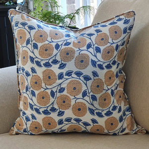 Darrahopens Home & Garden > Decor Kolka Boho Floral Soft Cotton Voile Decorative Cushion Hand Block-Printed - Blue