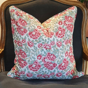 Darrahopens Home & Garden > Decor Kolka Peonies Soft Cotton Voile Decorative Hand Block-Printed Cushion - Ruby