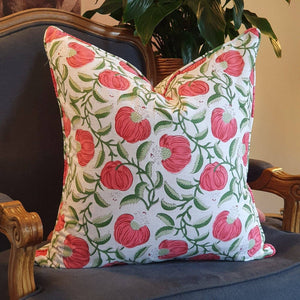 Darrahopens Home & Garden > Decor Kolka Pomegranate Soft Cotton Voile Decorative Hand Block-Printed Cushion - Ruby