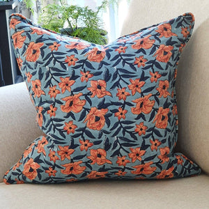 Darrahopens Home & Garden > Decor Kolka Retro Floral Soft Cotton Voile Decorative High Quality Cushion - Blue