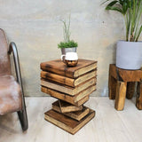 Darrahopens Home & Garden > Decor Side Table Book Stack Design w Storage Compartment Natural Burned