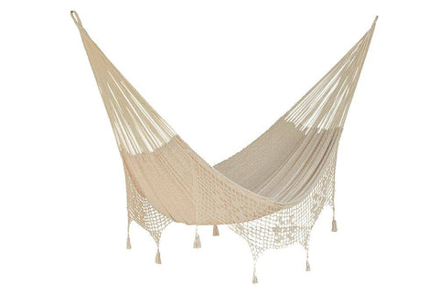 darrahopens Home & Garden > Hammocks Mayan Legacy Queen Size Deluxe Outdoor Cotton Mexican Hammock in Cream Colour