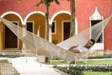 darrahopens Home & Garden > Hammocks Mayan Legacy Queen Size Deluxe Outdoor Cotton Mexican Hammock in Cream Colour