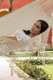 darrahopens Home & Garden > Hammocks Mayan Legacy Queen Size Deluxe Outdoor Cotton Mexican Hammock in Cream Colour