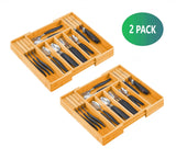 Darrahopens Home & Garden > Home & Garden Others 2 Pack Large Capacity Bamboo Expandable Drawer Organizer with Knife Block Holder for Home Kitchen Utensils