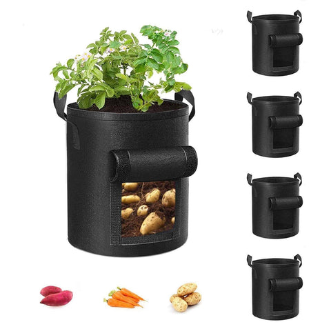 Darrahopens Home & Garden > Home & Garden Others 5-Pack 10 Gallons Plant Grow Bag Potato Container Pots with Handles Garden Planter Black