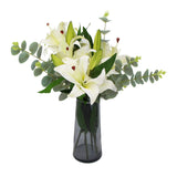 darrahopens Home & Garden > Home & Garden Others Premium Faux White Lily In Glass Vase (Tiger Lily Bouquet With Eucalyptus)