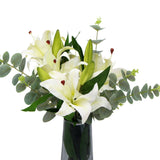 darrahopens Home & Garden > Home & Garden Others Premium Faux White Lily In Glass Vase (Tiger Lily Bouquet With Eucalyptus)