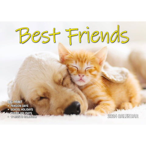 Darrahopens Home & Garden > Home Office Accessories Best Friends - 2024 Rectangle Wall Calendar 16 Months Animals Friendship Moments