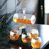 Darrahopens Home & Garden > Kitchenware 1L Whiskey or Wine Sailboat Glass Decanter Set - 4x Globe Glasses + Wooden Stand