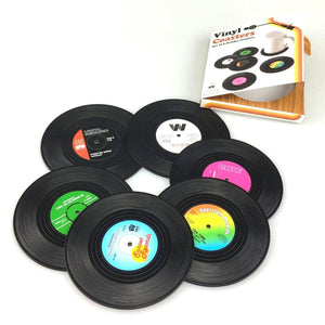 Darrahopens Home & Garden > Kitchenware 6x Creative Vinyl Record Cup Coasters w Holder Glass Drink Tableware Home Décor, C