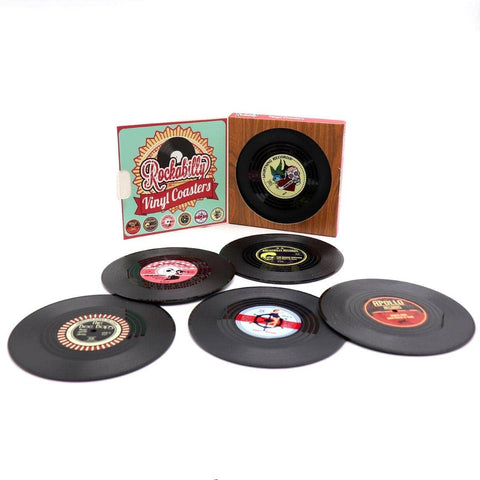 Darrahopens Home & Garden > Kitchenware 6x Creative Vinyl Record Cup Coasters w Holder Glass Drink Tableware Home Décor, Rockabilly