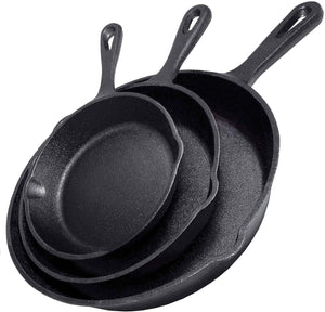 Darrahopens Home & Garden > Kitchenware Cast Iron Skillet Cookware 3-Piece Set Chef Quality Pre-Seasoned Pan 10