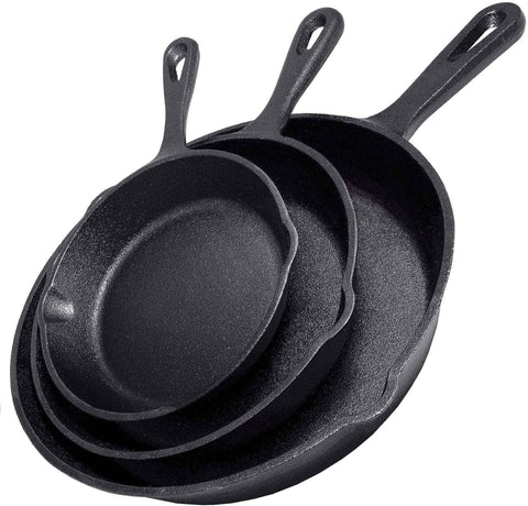 Darrahopens Home & Garden > Kitchenware Cast Iron Skillet Cookware 3-Piece Set Chef Quality Pre-Seasoned Pan 10" 8" 6" Pans