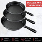 Darrahopens Home & Garden > Kitchenware Cast Iron Skillet Cookware 3-Piece Set Chef Quality Pre-Seasoned Pan 10" 8" 6" Pans