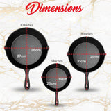 Darrahopens Home & Garden > Kitchenware Cast Iron Skillet Cookware 3-Piece Set Chef Quality Pre-Seasoned Pan 10" 8" 6" Pans