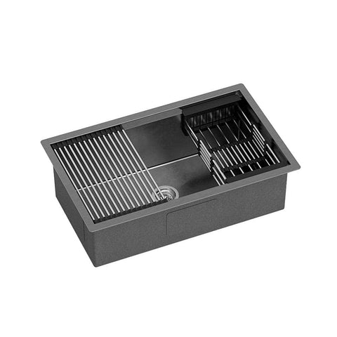 Darrahopens Home & Garden > Kitchenware Cefito Kitchen Sink Stainless Steel 70X45CM Single Bowel with Drying Rack Black