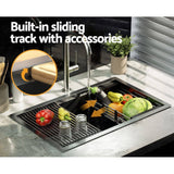 Darrahopens Home & Garden > Kitchenware Cefito Kitchen Sink Stainless Steel 70X45CM Single Bowel with Drying Rack Black