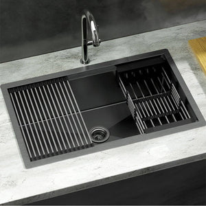 Darrahopens Home & Garden > Kitchenware Cefito Kitchen Sink Stainless Steel 70X45CM Single Bowel with Drying Rack Black