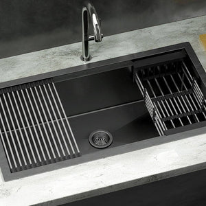 Darrahopens Home & Garden > Kitchenware Cefito Kitchen Sink Stainless Steel 81X45CM Single Bowel with Drying Rack Black