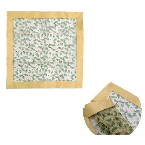 Darrahopens Home & Garden > Kitchenware Christmas Gold Holly Sheer Organza Glitter Table Cloth Topper 90 x 90 cm